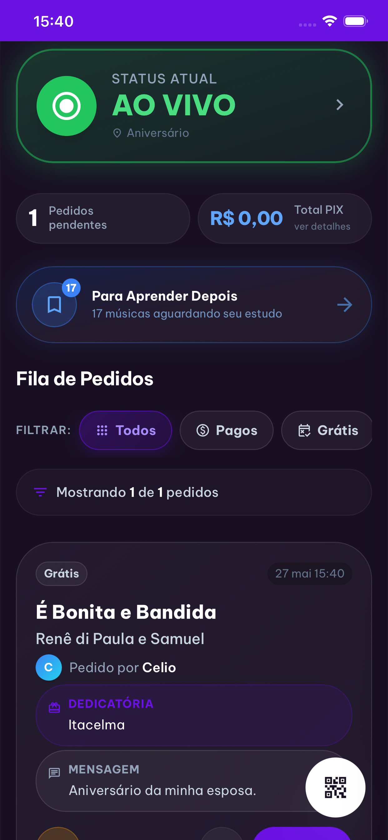Dashboard ao Vivo